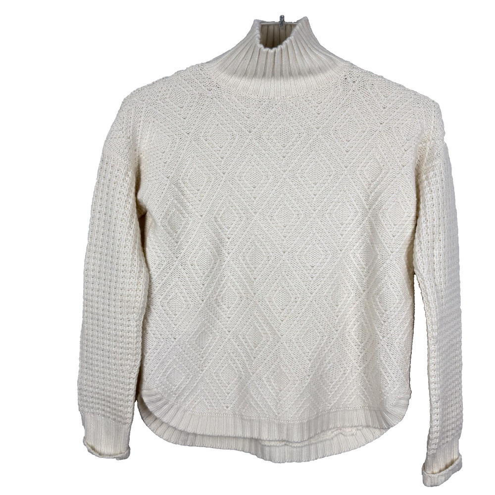 Autumn Cashmere 100% Cashmere Sweater Size XS Ivory Geometric Fisherman Preppy